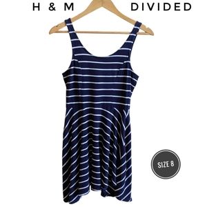 H&M DIVIDED Ladies' Navy Striped Mini Skater Dress